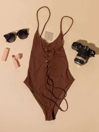 Brown Swimwear One Piece 